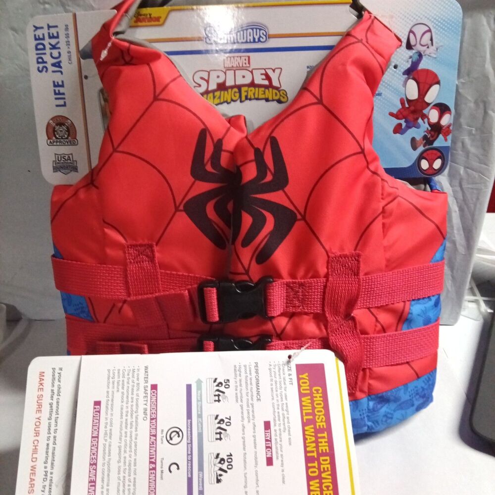 SwimWays Marvel LIFE JACKET Vest US Coast Guard Approved Kid 33-55lbs Spidey NWT
